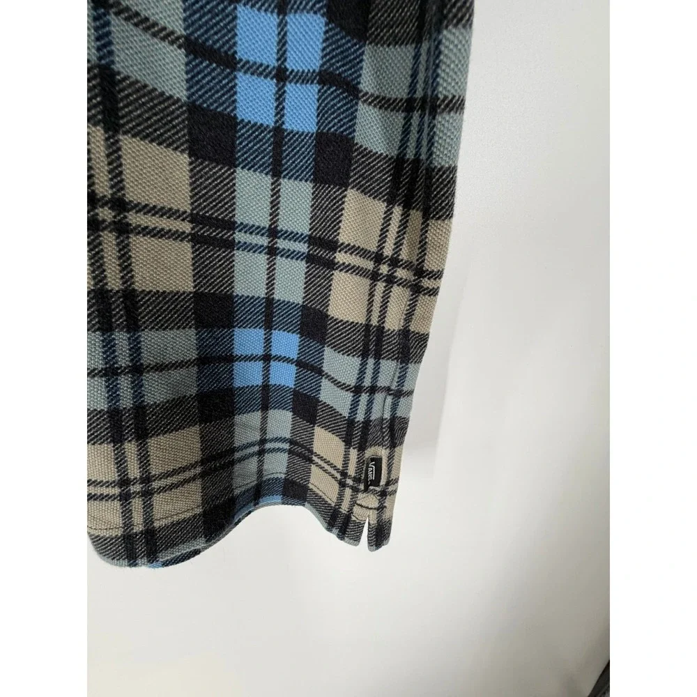 Vans Bellmoor Plaid Polo Shirt Men XL Blue Navy Tan Loose Fit VN000KUNE88 NWT
